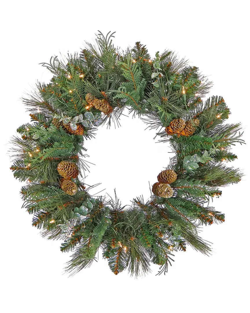 North Conway 30in Wreath with LED Lights - Green