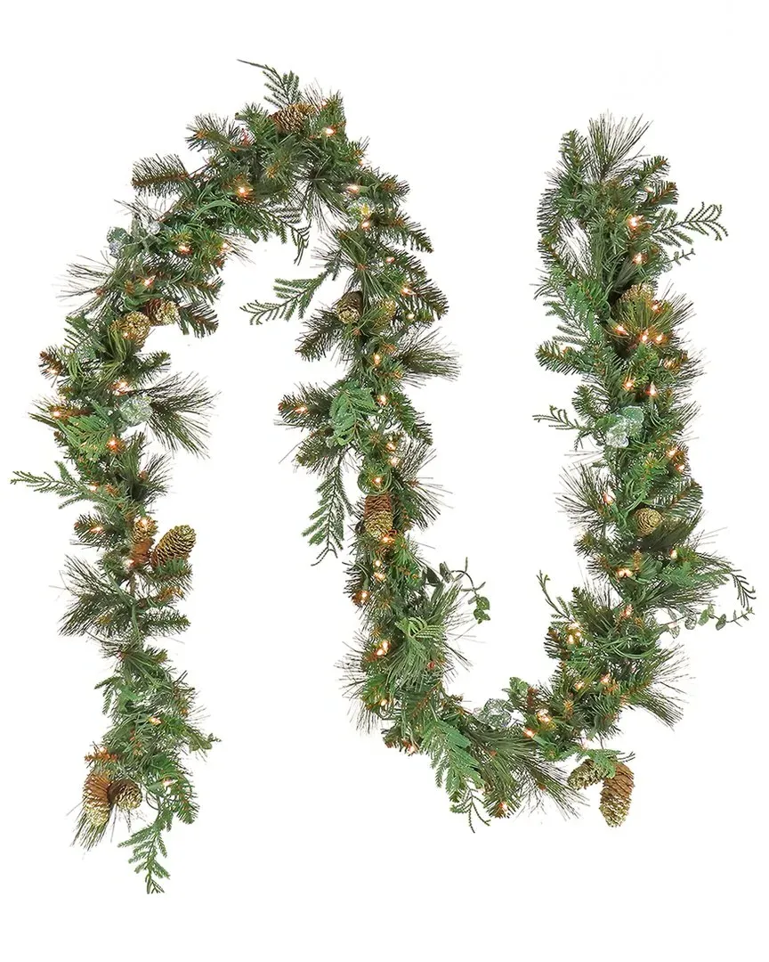 North Conway 9ft Christmas Garland with Clear Lights - Green image