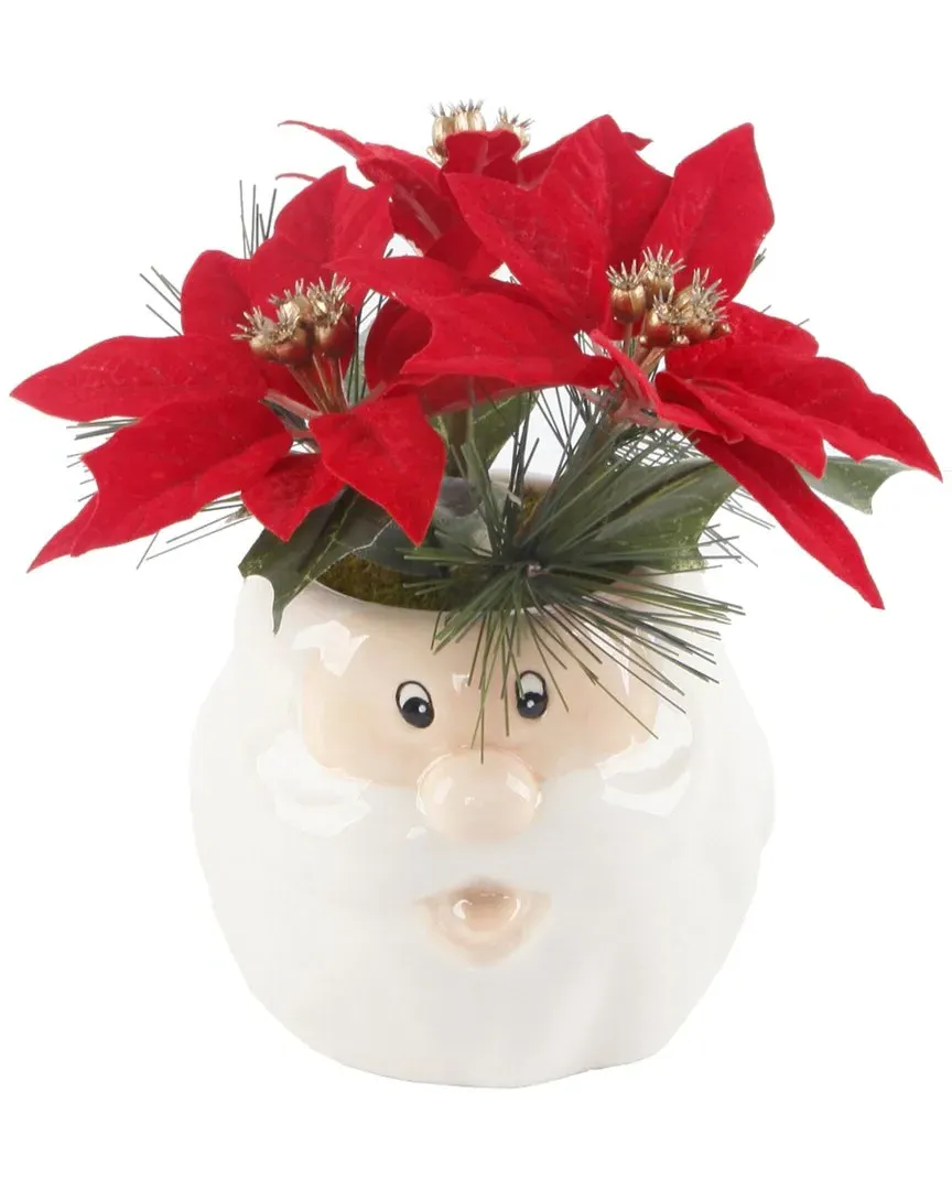 6In Poinsettias In Ceramic Santa Pot - White image