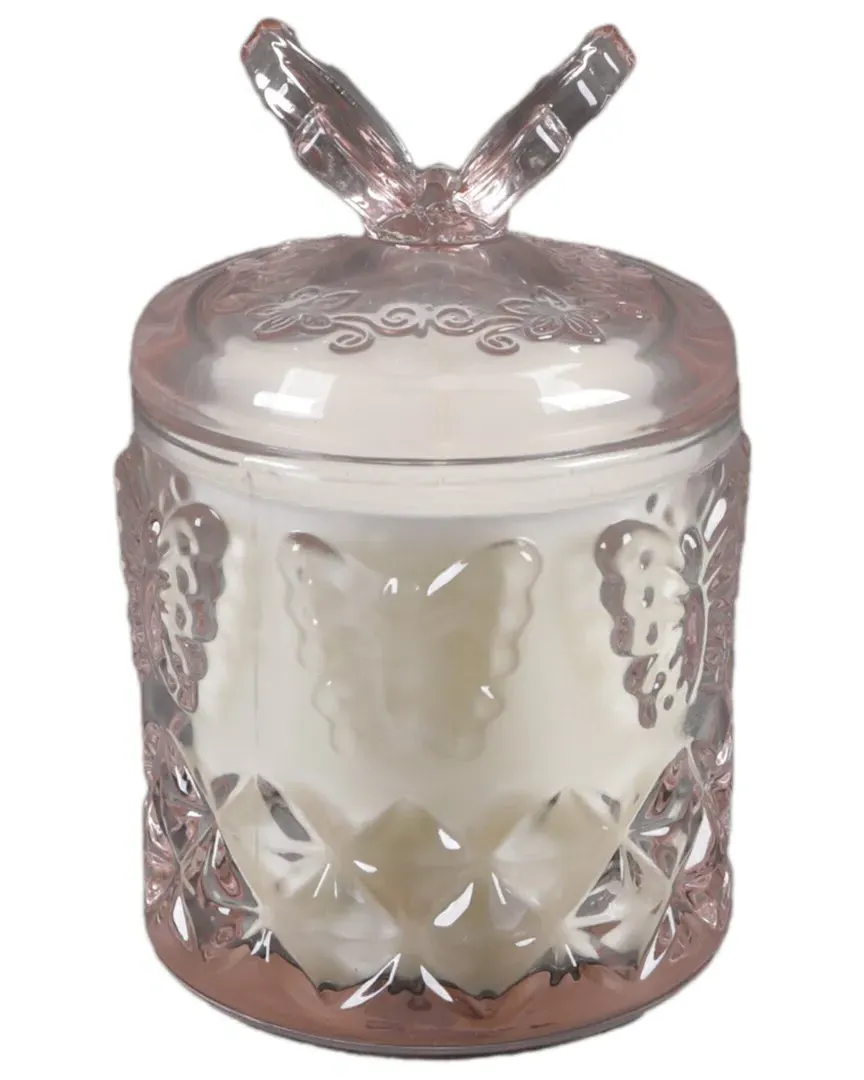 7oz Glass Candle with Butterfly Lid - Pink image