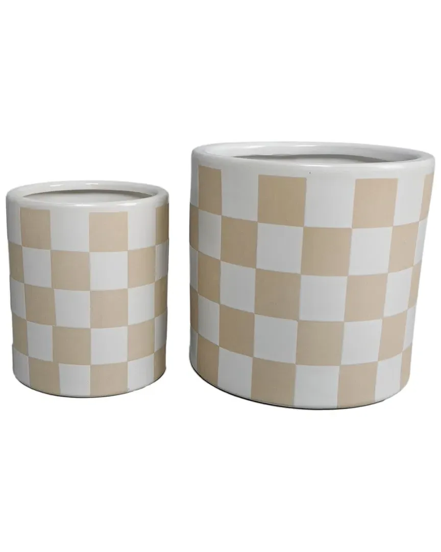 Set of 2 Checker Planters - Tan, Ceramic image