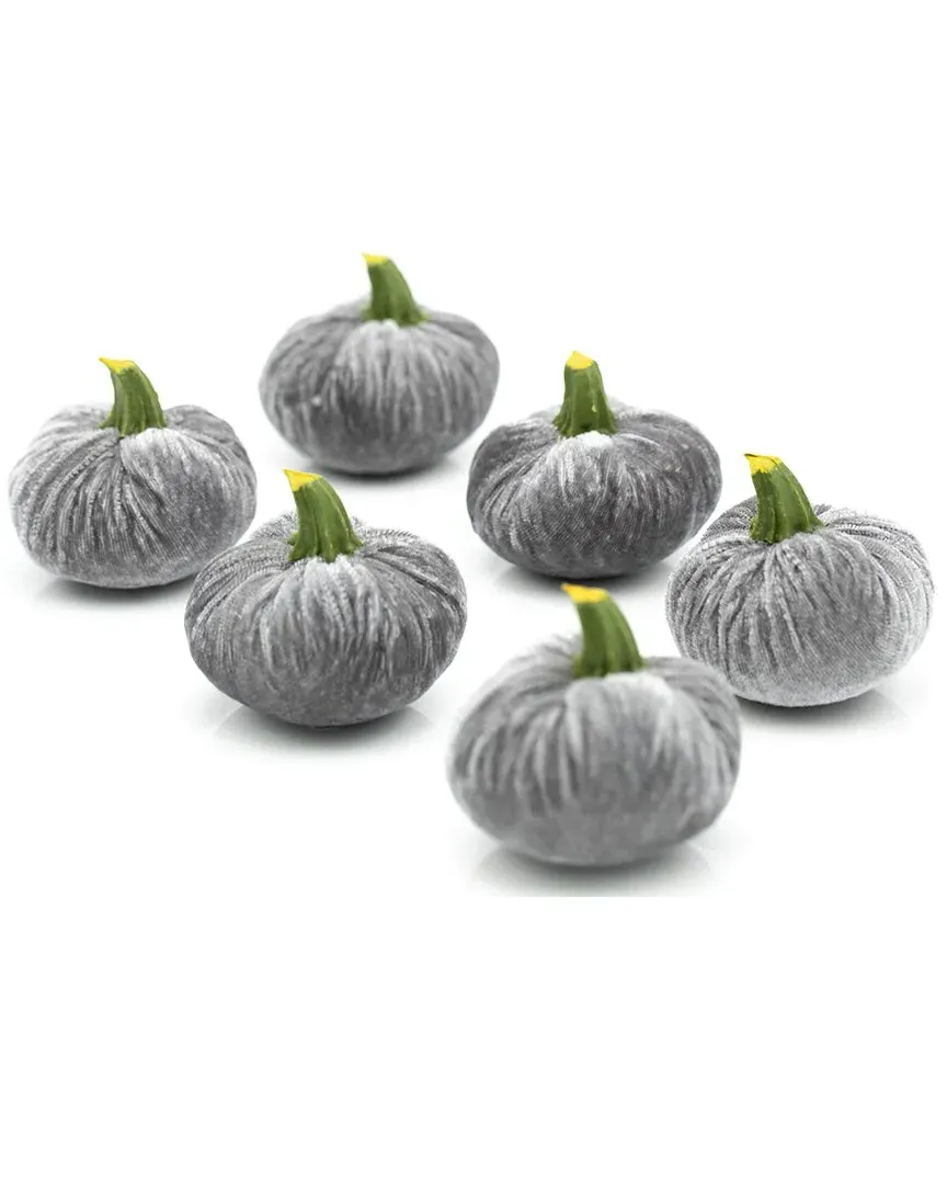 Set of 6 Small Velvet Pumpkins in Box - Gray image