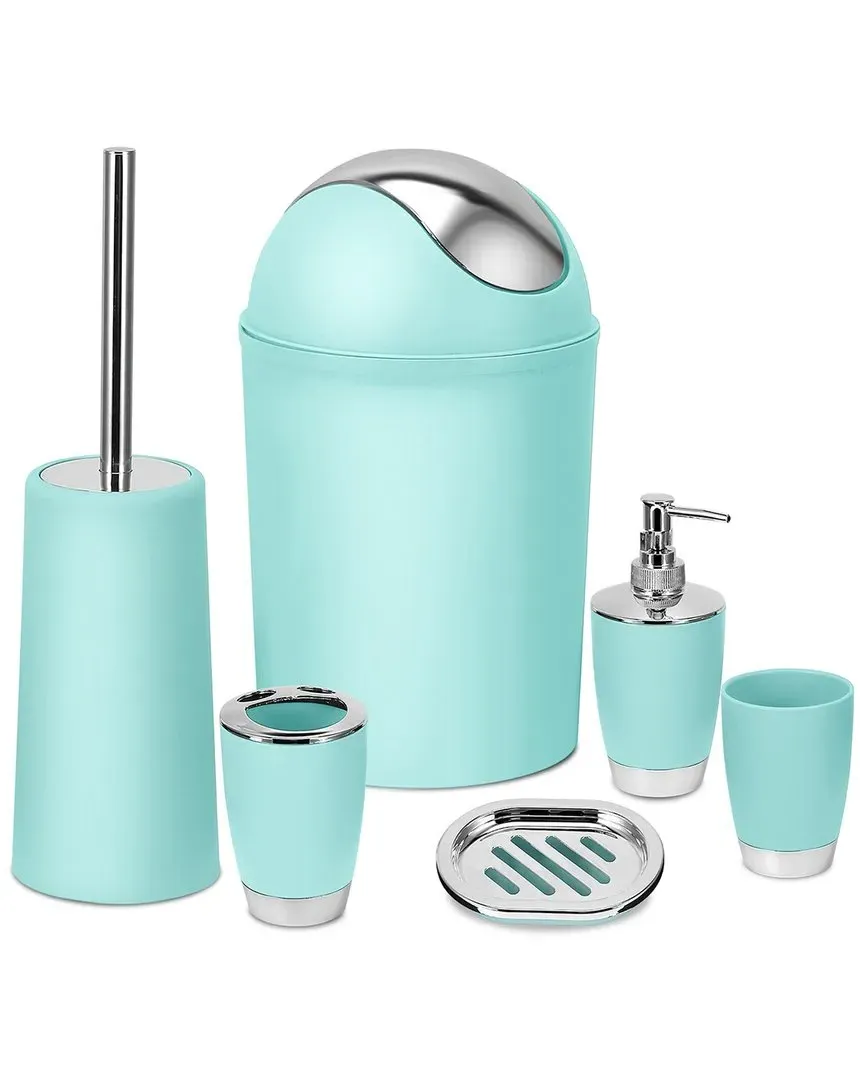 6-Piece Bathroom Accessories Set - Aqua, PP Plastic image