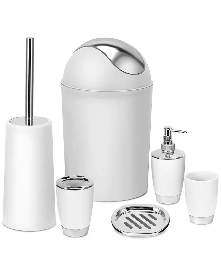 6-Piece Bathroom Accessories Set - White, PP