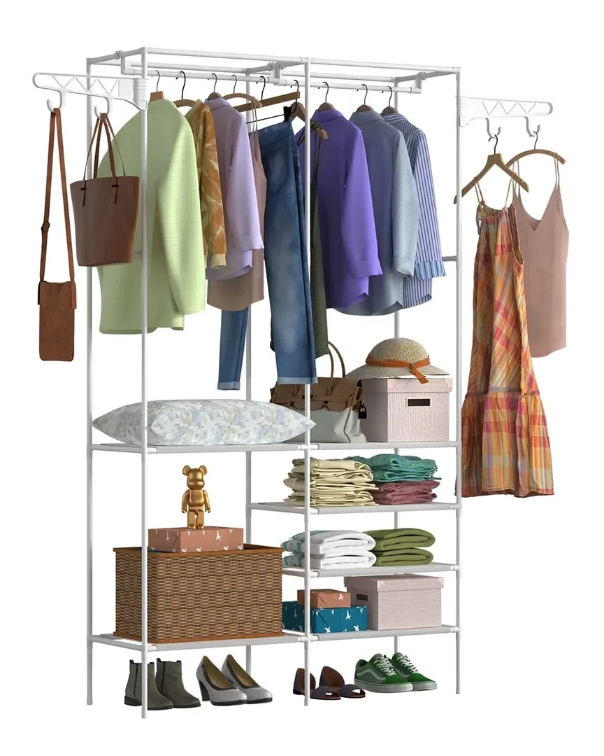 Multifunctional Garment Rack with Storage - White image