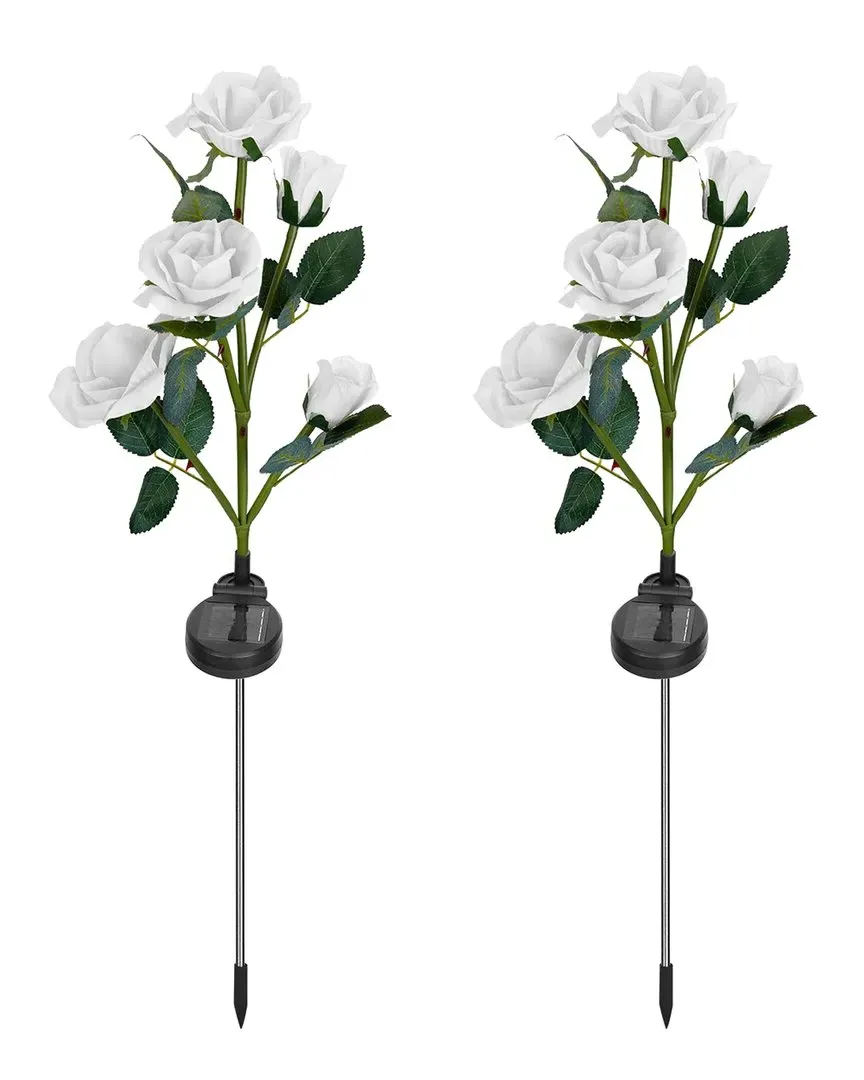 Solarek 2pc Solar Rose Flower Lights - White, Fabric