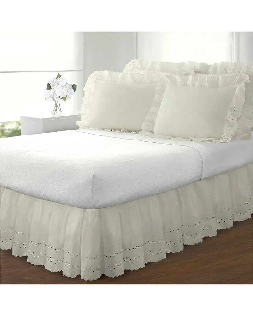 Ruffled Bed Skirt with Eyelet Embroidery - Ivory