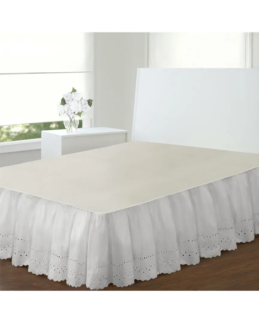 Ruffled Bed Skirt with Eyelet Embroidery - White image