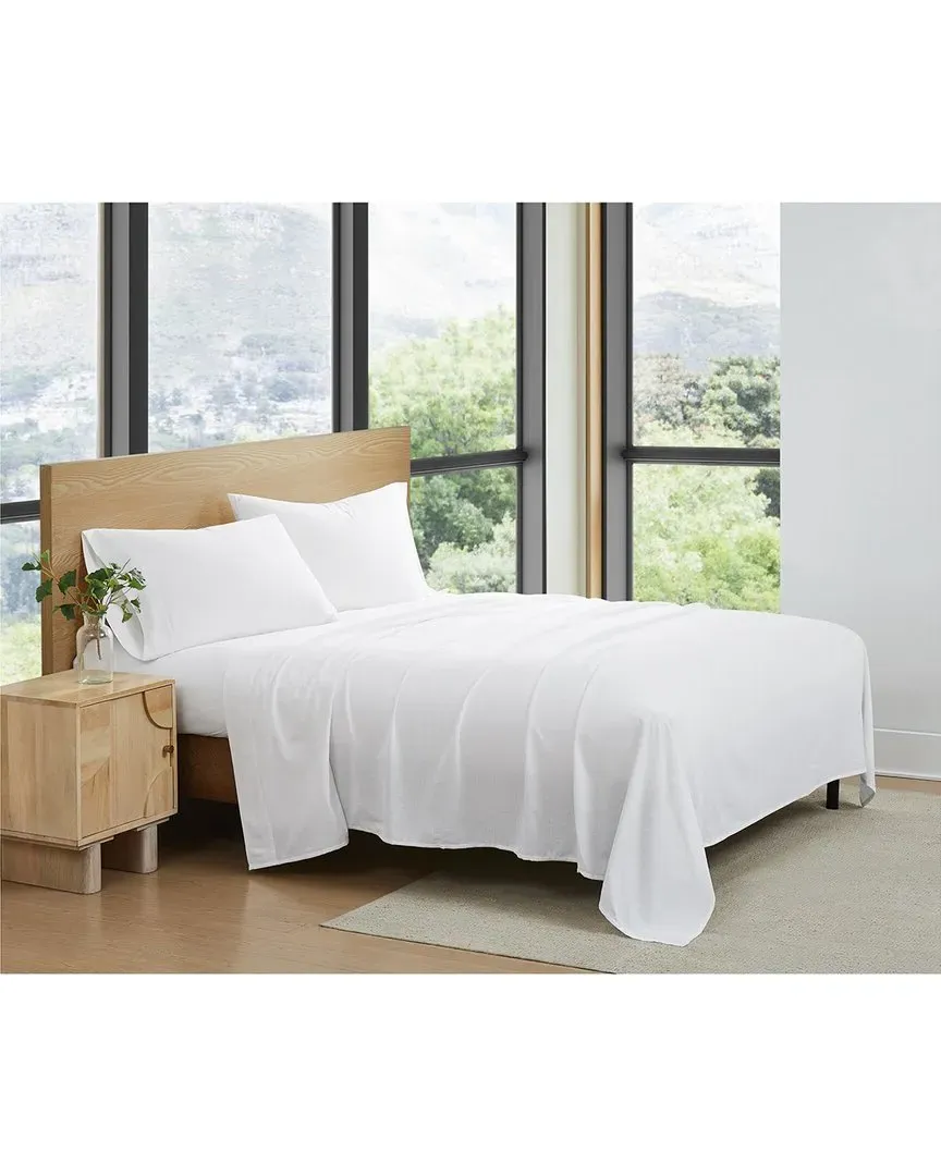 100% Cotton Linen-Weave Sheet Set - White image