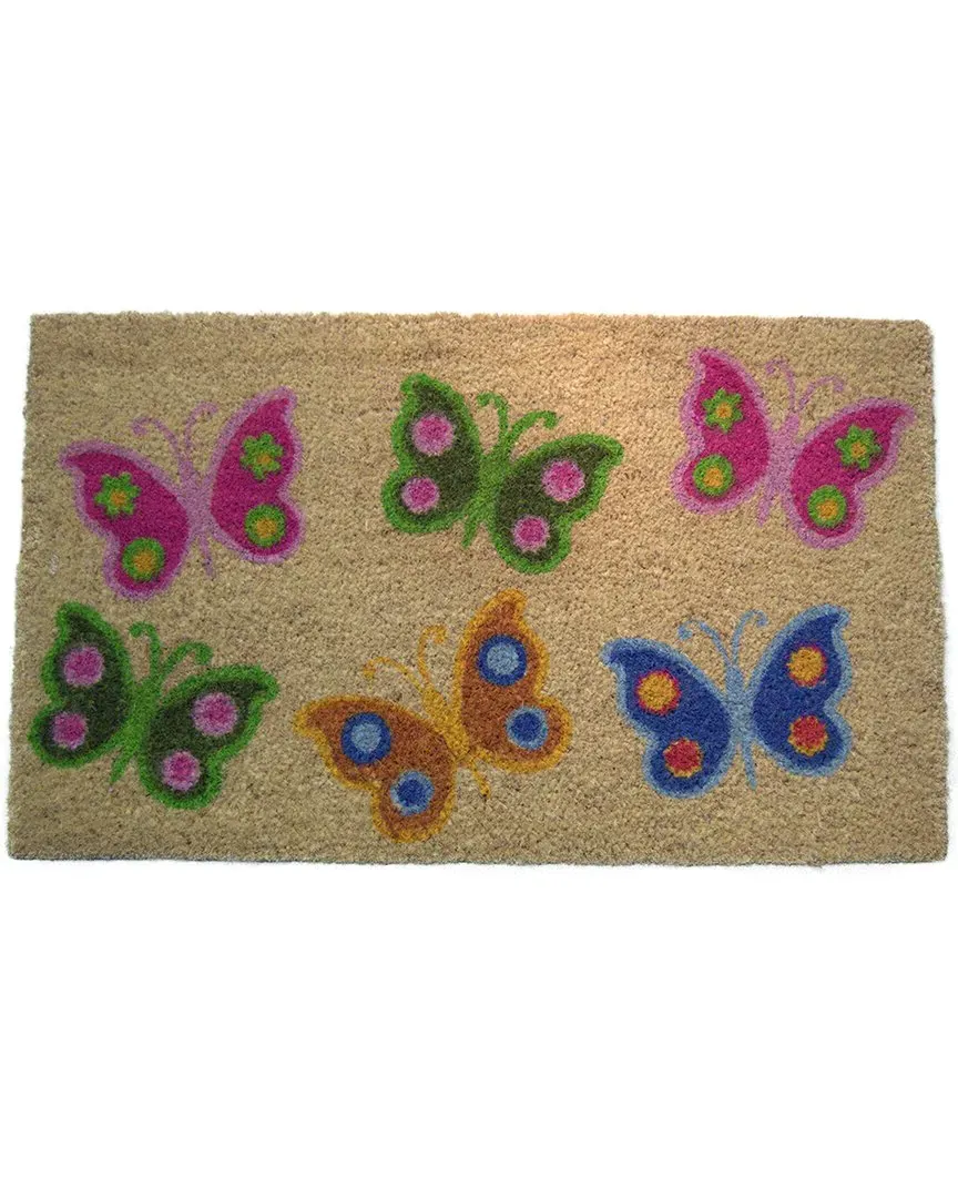 Coir Butterflies Welcome Mat - Multicolor