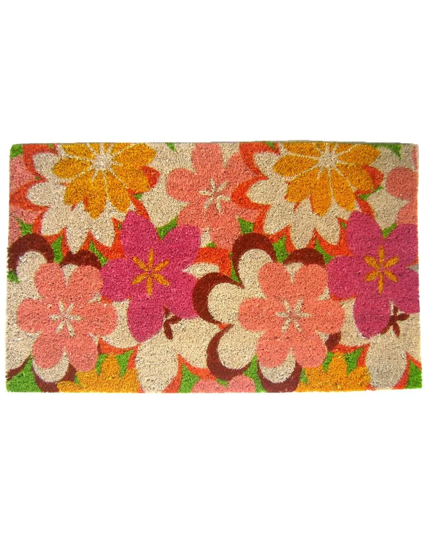 Coir Iris Flowers Welcome Mat - Multicolor
