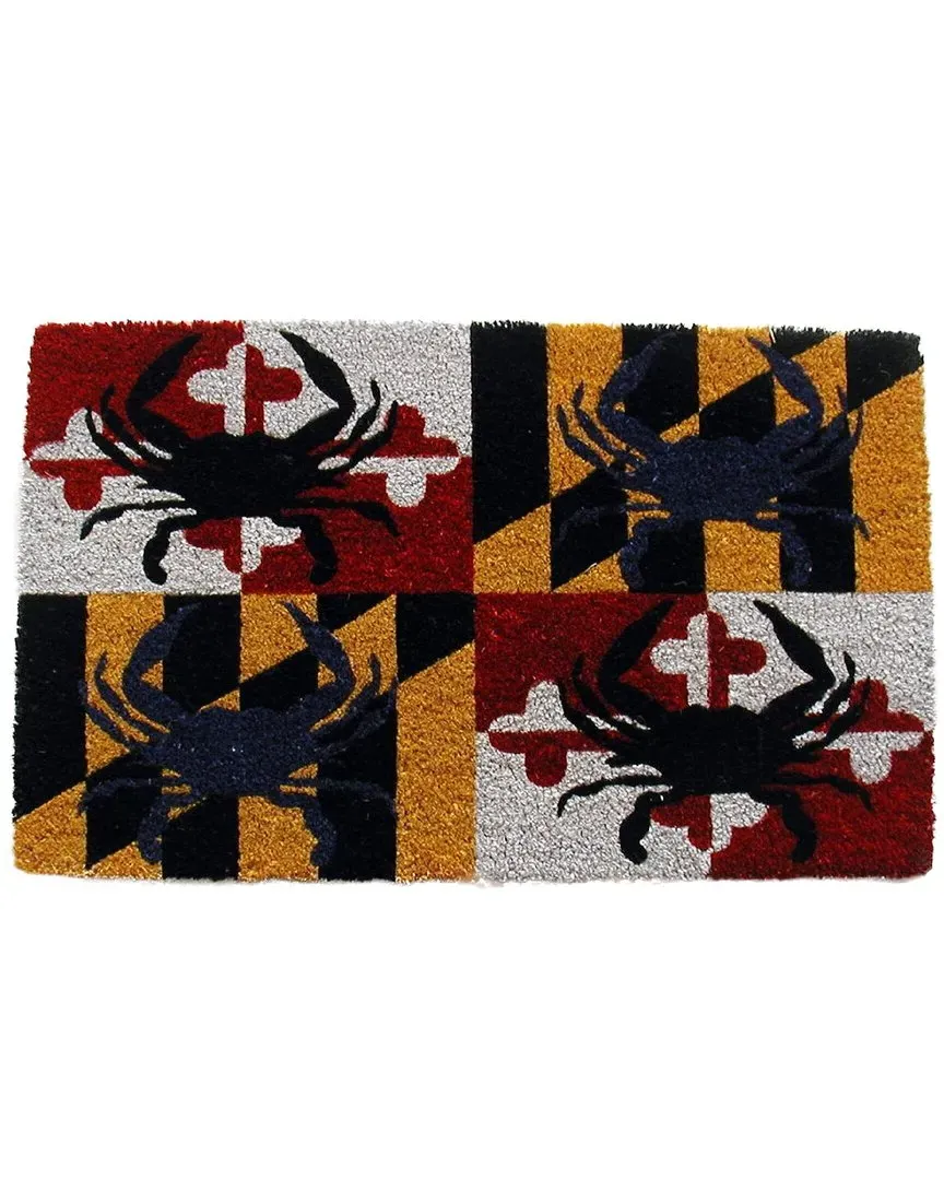 Coir Md Crab on Flag Welcome Mat - Multicolor