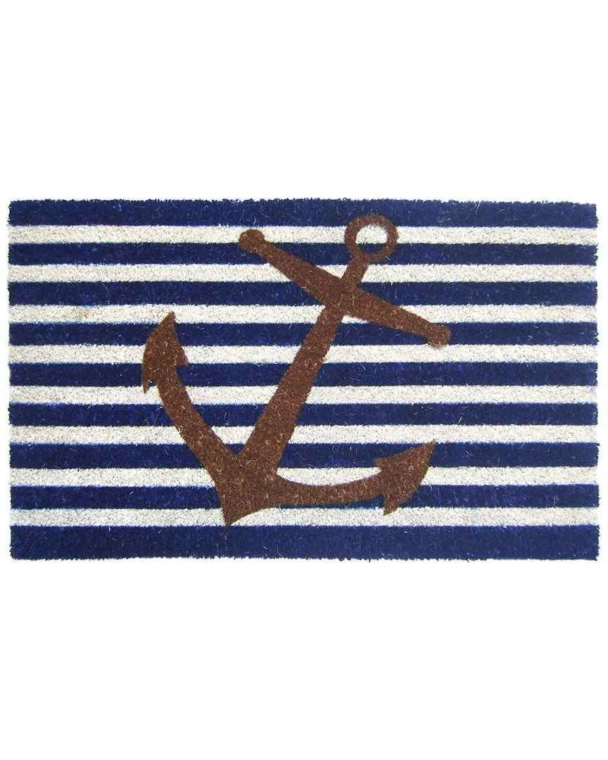 Coir Nautical Anchor Stripes Welcome Mat - Multicolor image