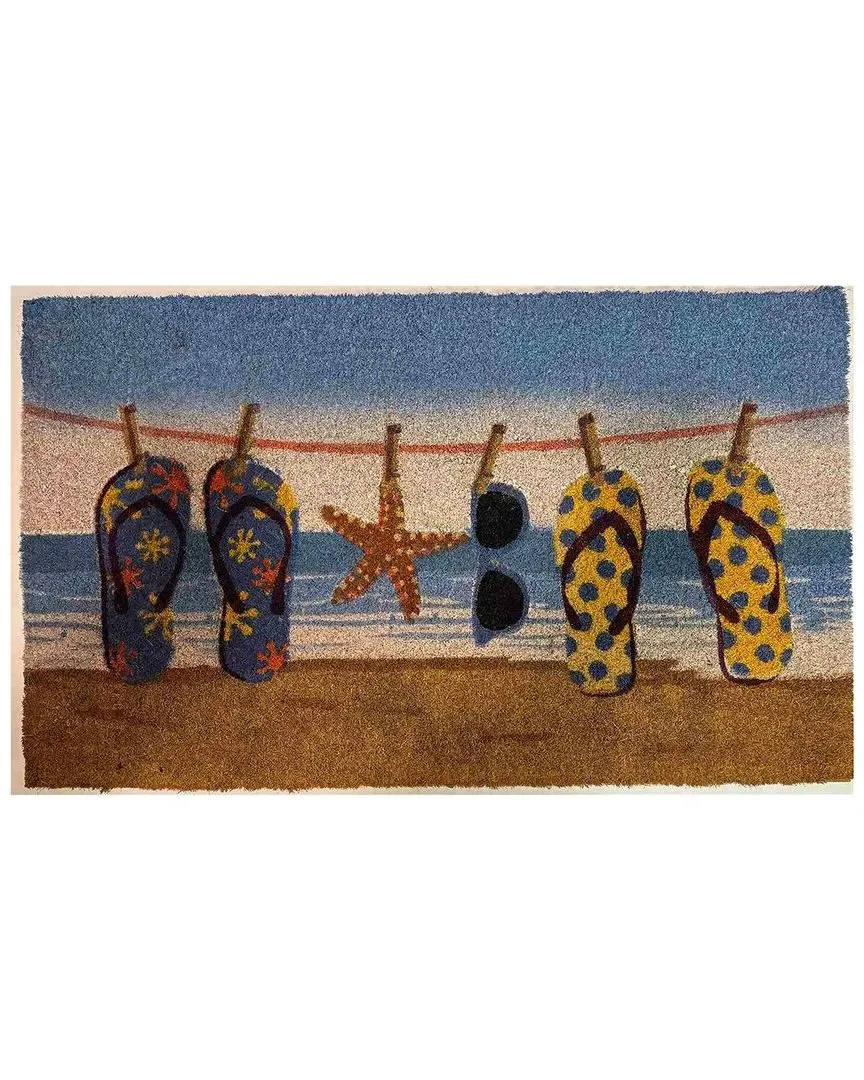 Coir Sandals on Line Welcome Mat - Multicolor