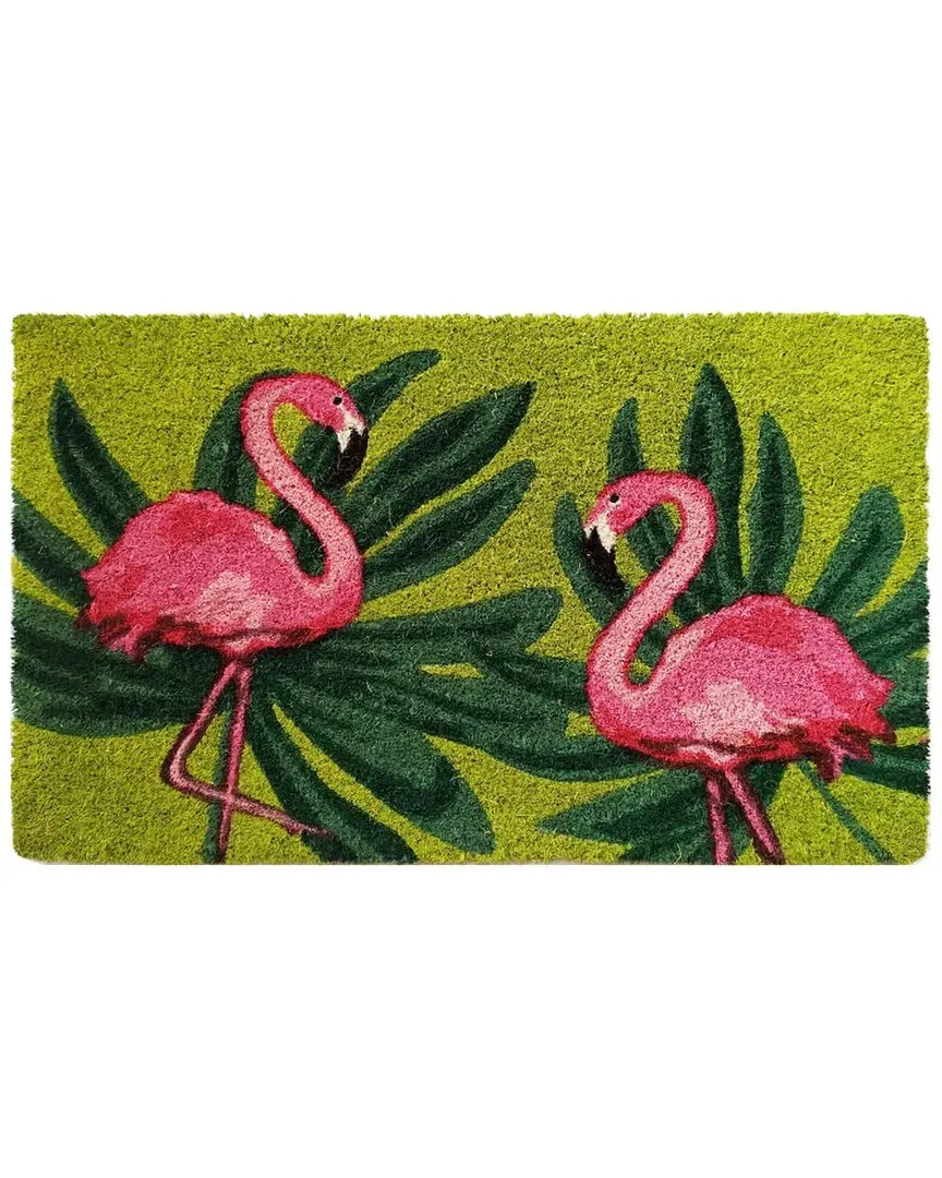 Hand-Hooked Playful Flamingos Accent Rug - Green, Polypropylene