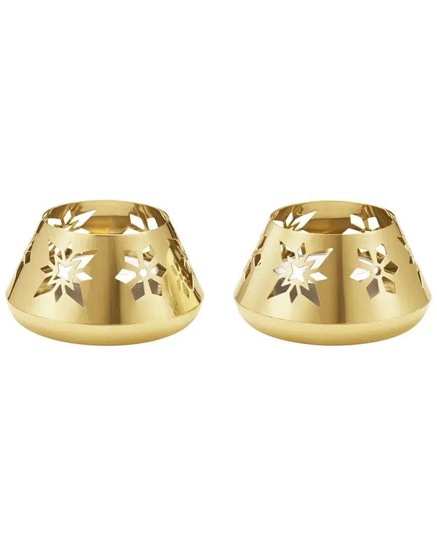 2pc Tea Light Holders with Snowflake Design - Gold image