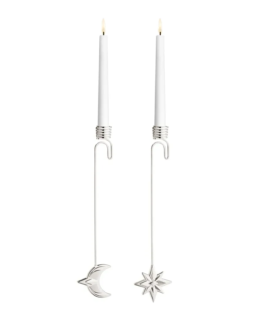 Hand Polished Moon & Star Candleholder Set - Silver, Palladium