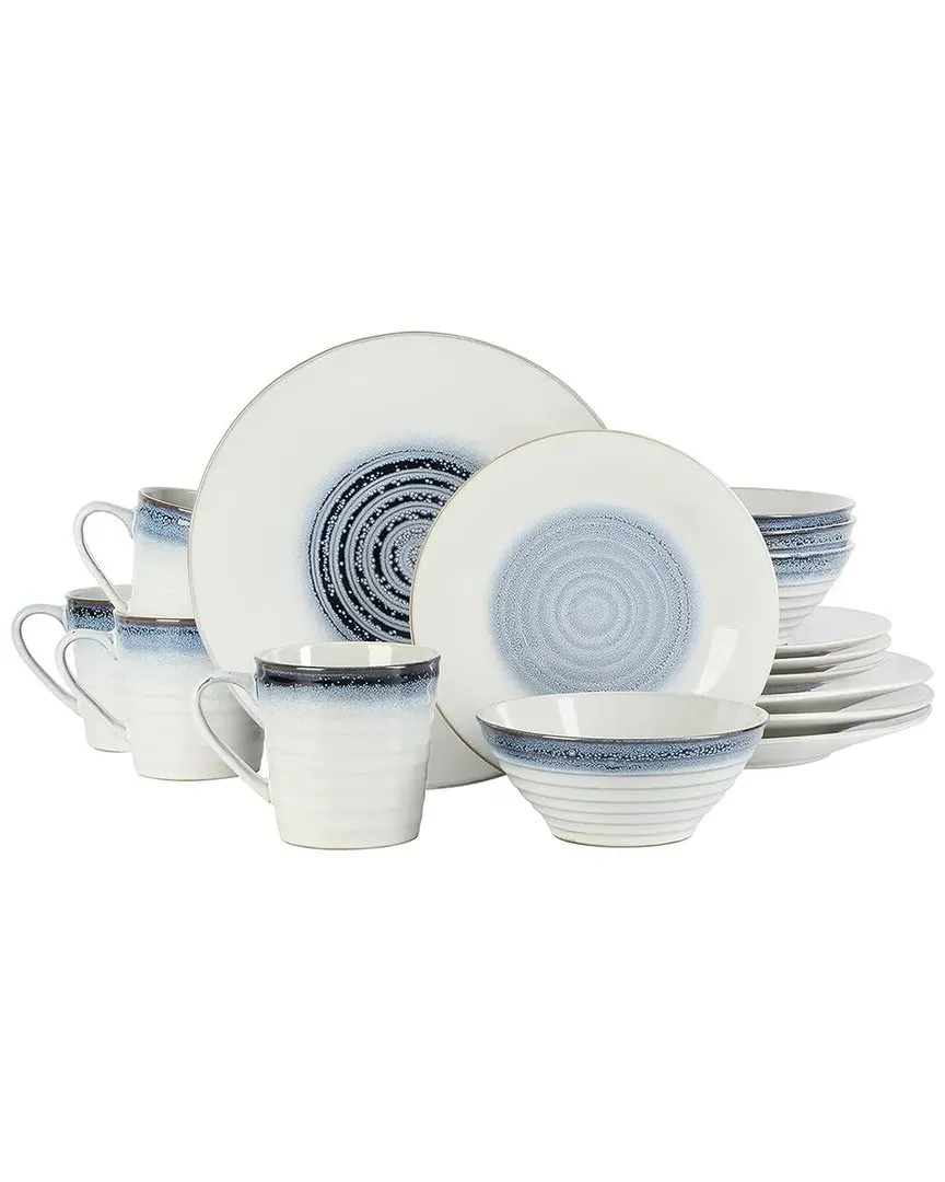 Spiral Embossed 16pc Stoneware Dinnerware Set - Blue