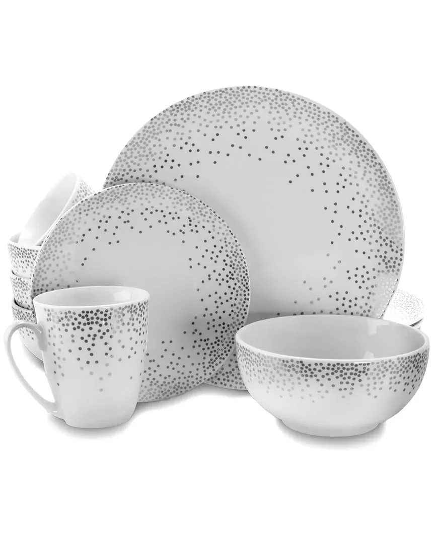 Gibson Platinum Dots 16pc Round Dinnerware Set - Silver, Ceramic image