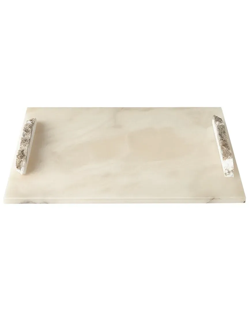 Alabaster Rectangle Tray with Rock Handles - White image