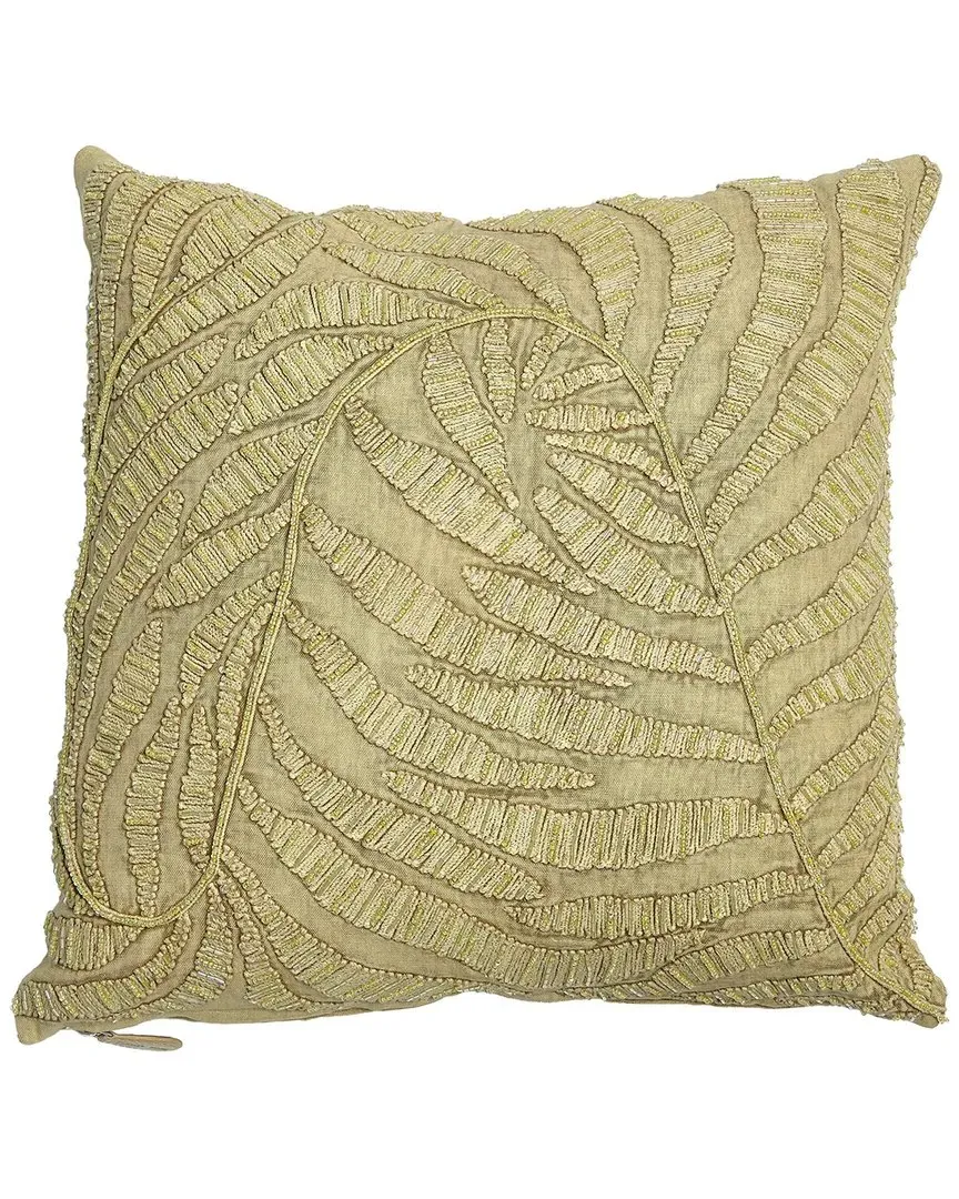 Beaded Palm Leaf Pillow - Gold, Cotton