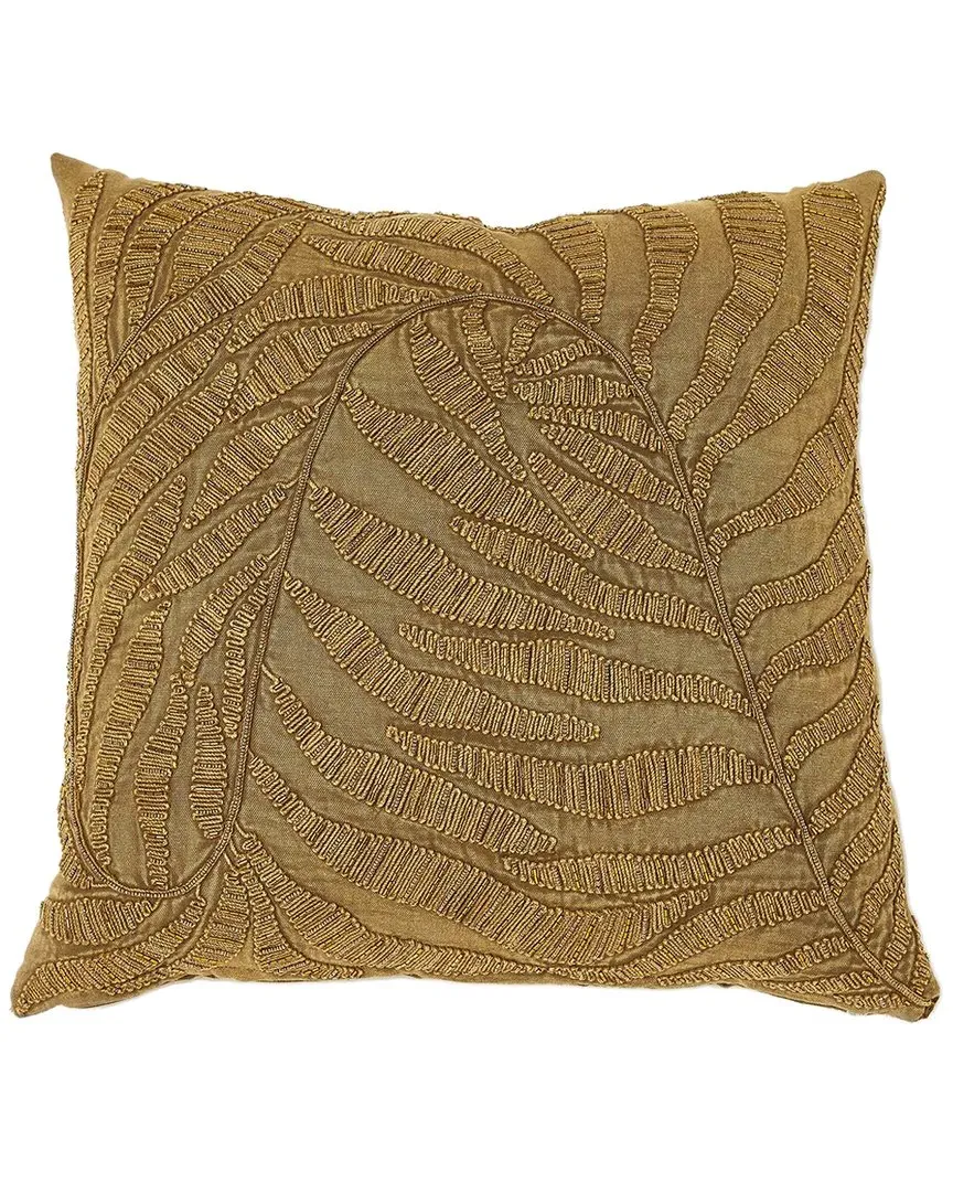 Beaded Palm Leaf Pillow - Gold, Cotton