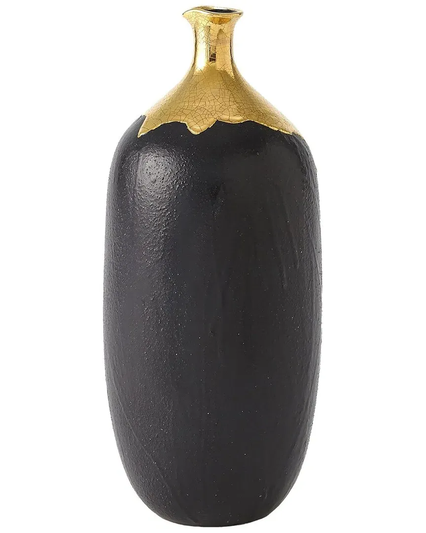 Dipped Golden Crackle Cylinder Vase - Black, Ceramic