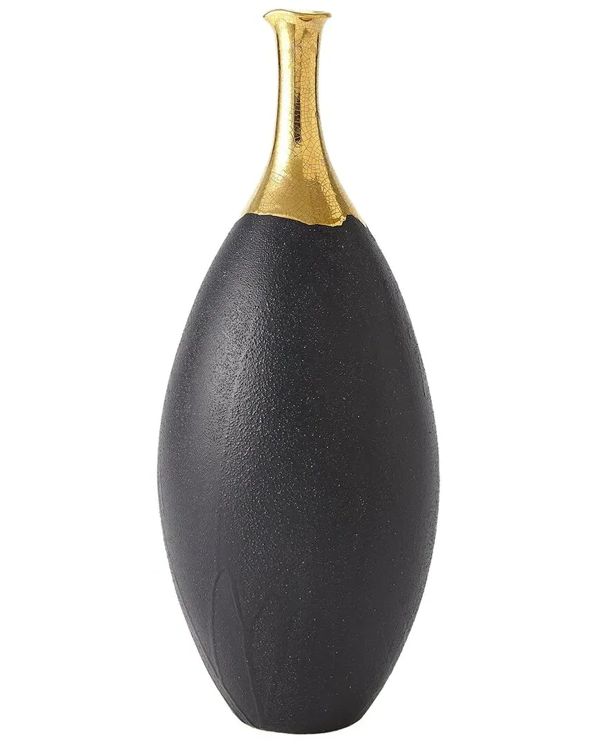Dipped Golden Crackle Slender Vase - Black, Ceramic