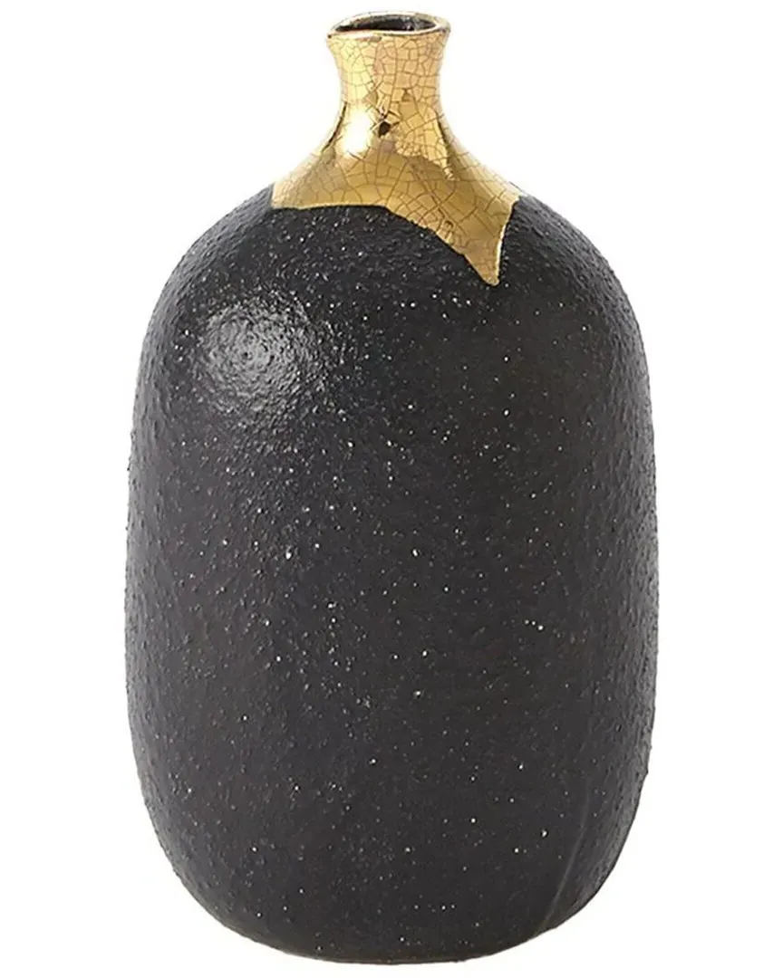Dipped Golden Crackle Small Cylinder Vase - Black, Ceramic image
