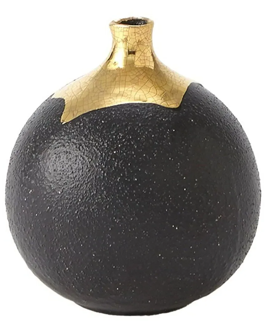 Dipped Golden Crackle Sphere Vase - Black, Ceramic