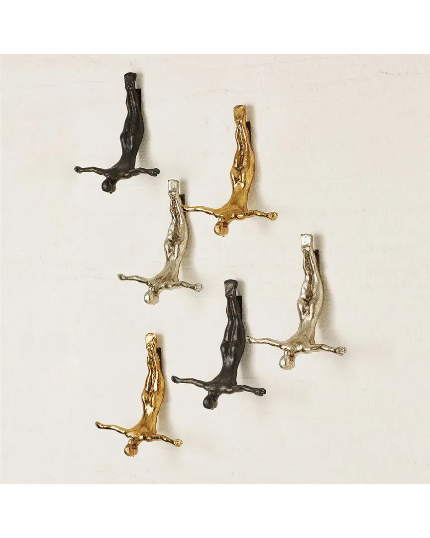 Female Wall Diver Sculpture - Silver, Iron image