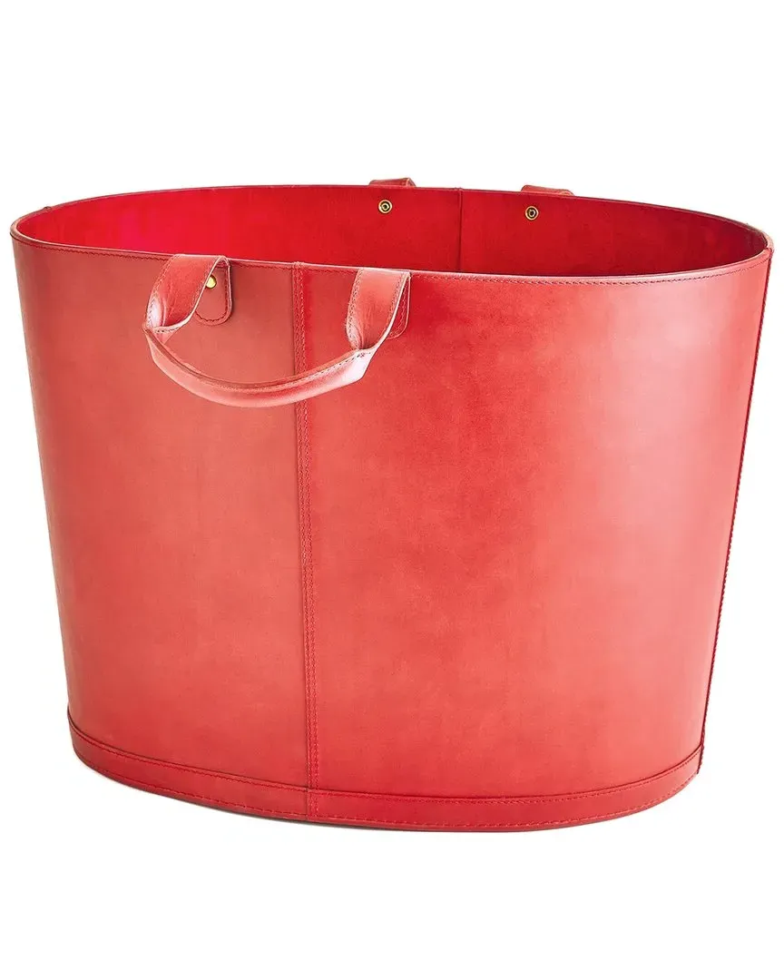 Global Views Oval Leather Basket - Deep Red image