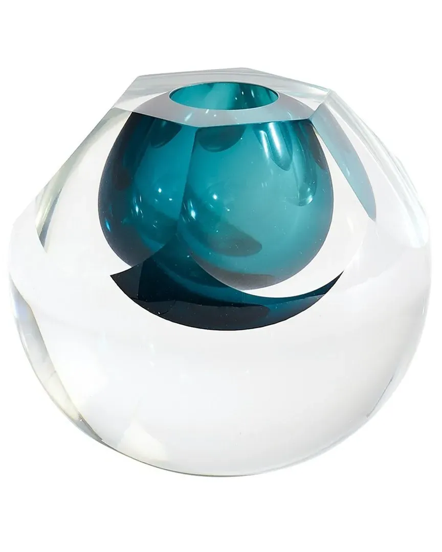 Hexagon Cut Glass Vase - Blue image