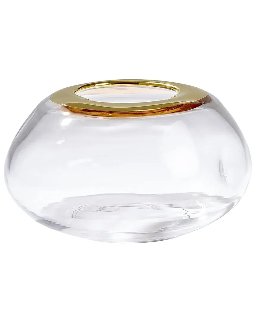 Organic Formed Vase with Gold Band - Clear, Art Glass