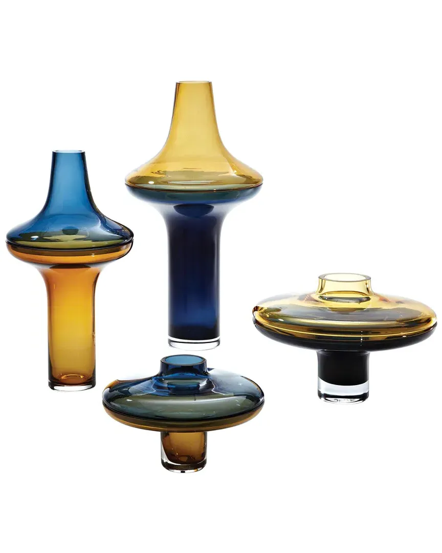 Tall Amber Over Cobalt Vase - Blue