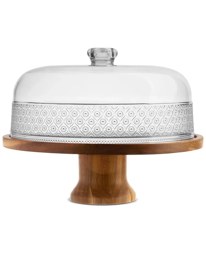 Claro Acrylic Cake Dome with Wood Stand - Clear