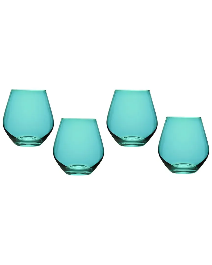 Meridian Stemless Wine Glasses Set of 4 - Teal, Crystal image