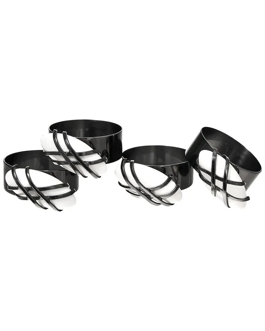 Midnight Pebble Napkin Ring Set - Black, Stainless Steel image