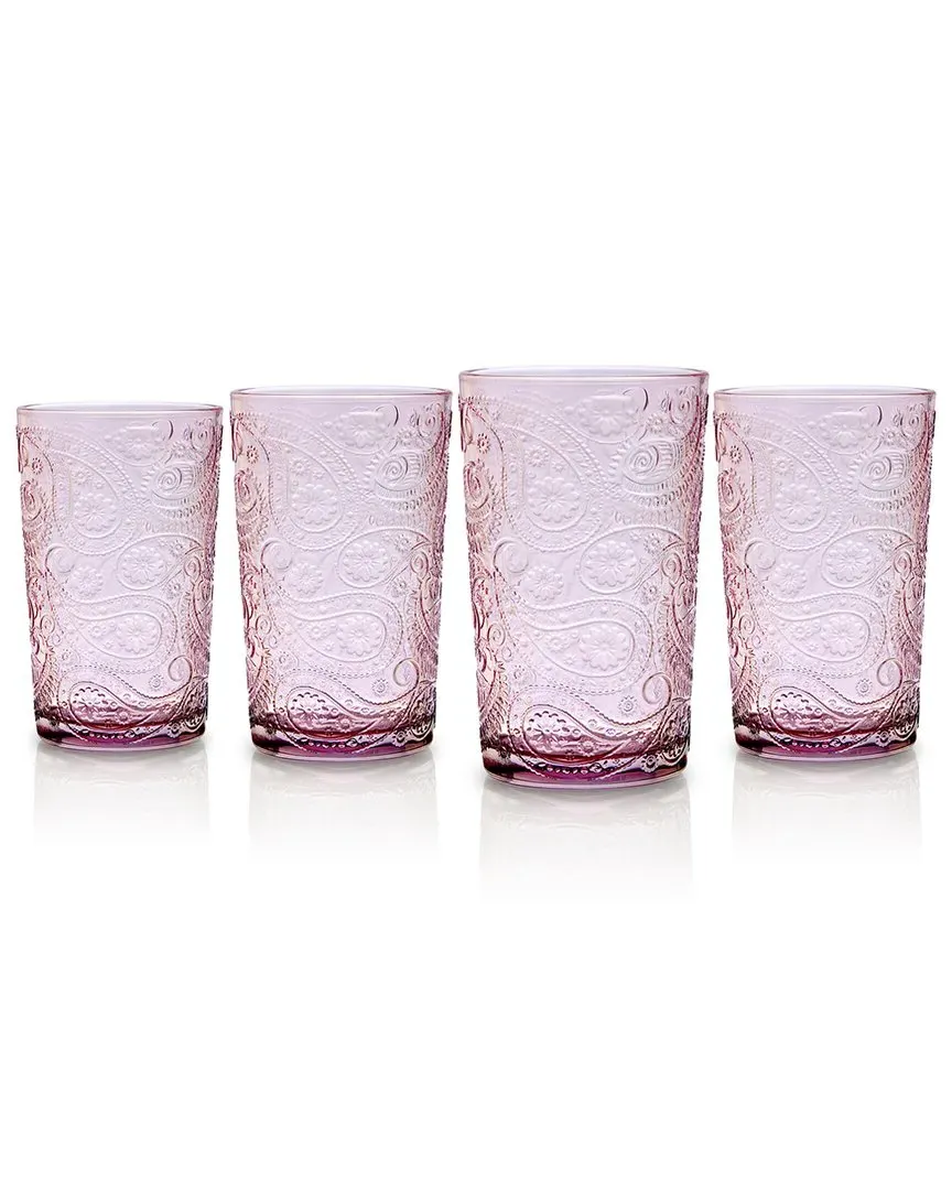 Set of 4 Paisley Highball Glasses - Blush, Crystal