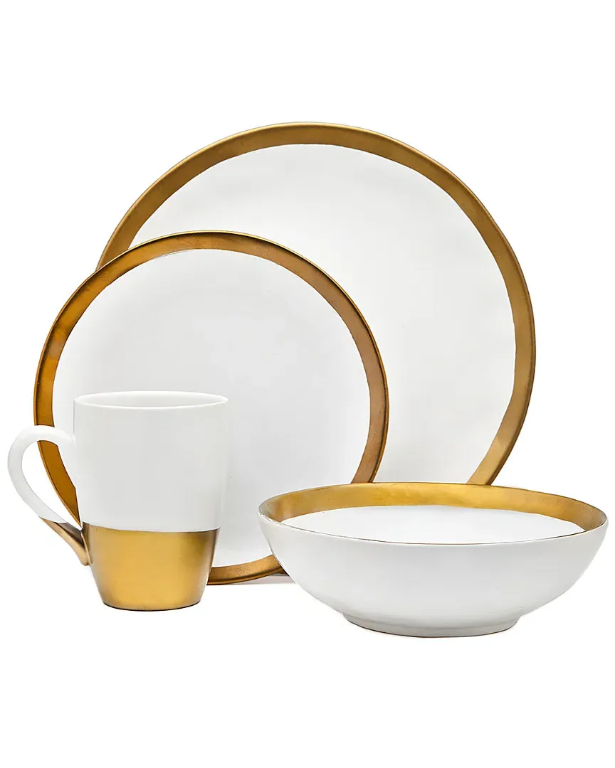 Terre D'or 4pc Dinner Set - Gold Rim, Porcelain image