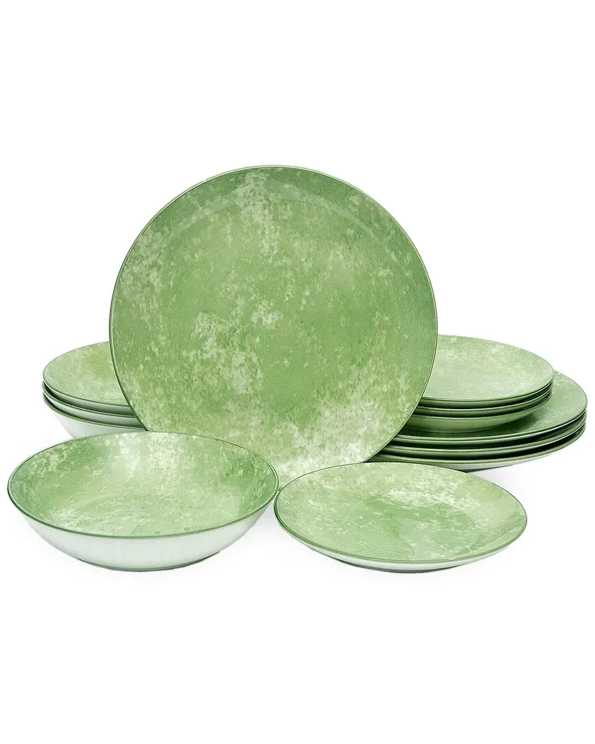 Wingate 12pc Dinnerware Set Service for 4 - Green, Porcelain