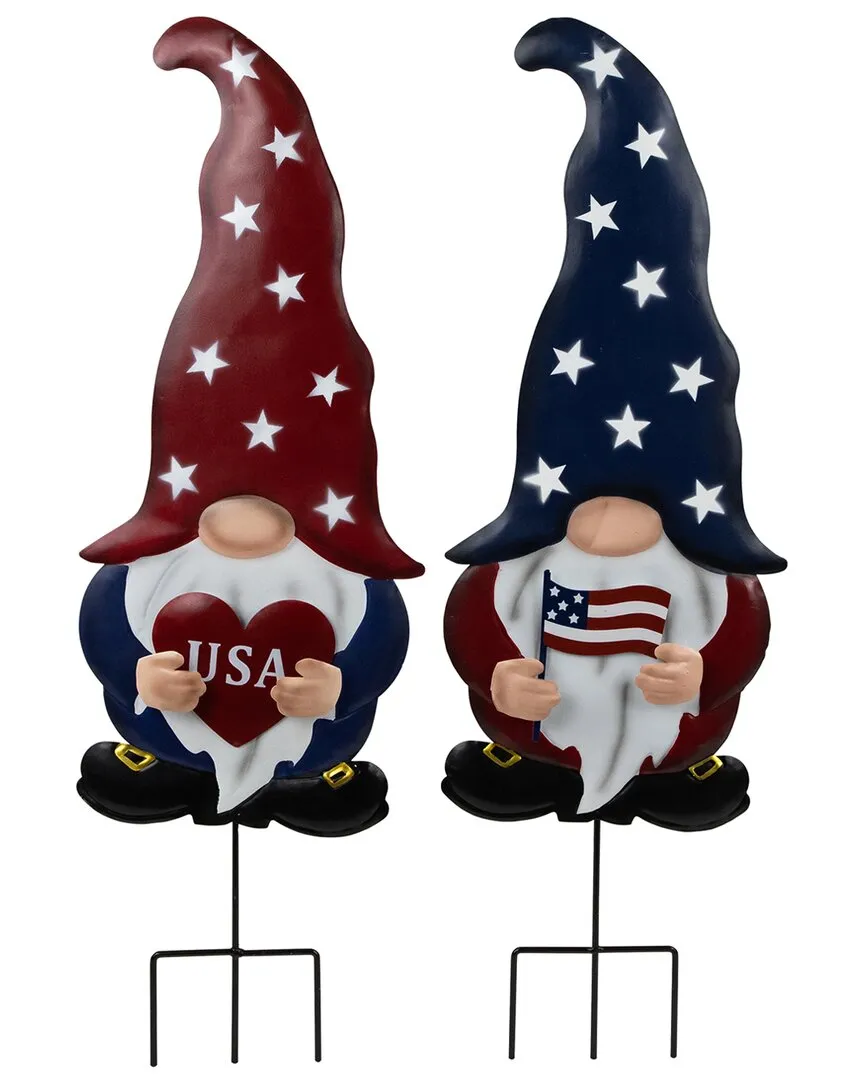Northlight Patriotic Gnome Garden Stakes Set - Red, Metal image