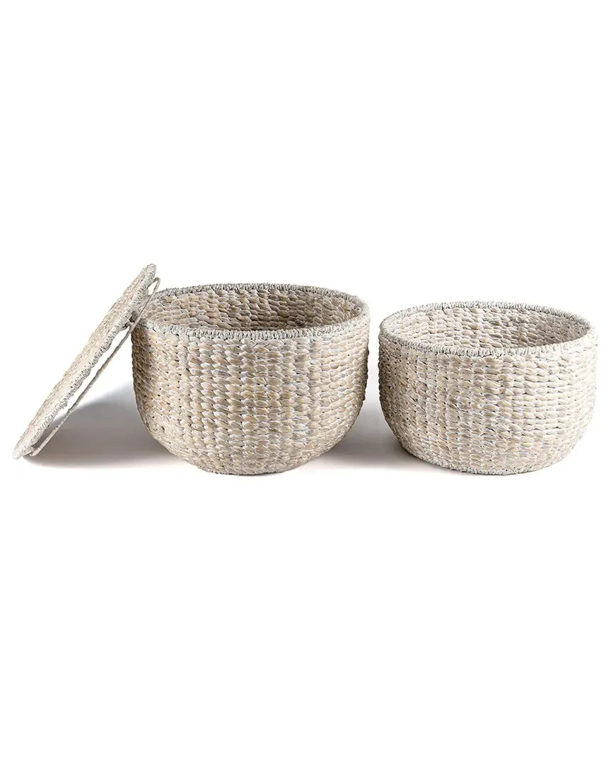 Bhola Hourglass Storage Accent Table with Lid - White, Hyacinth