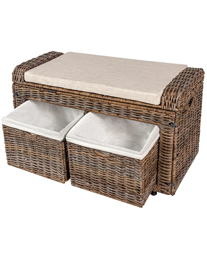 Palermo 2 Drawer Wicker Storage Bench - Gray image