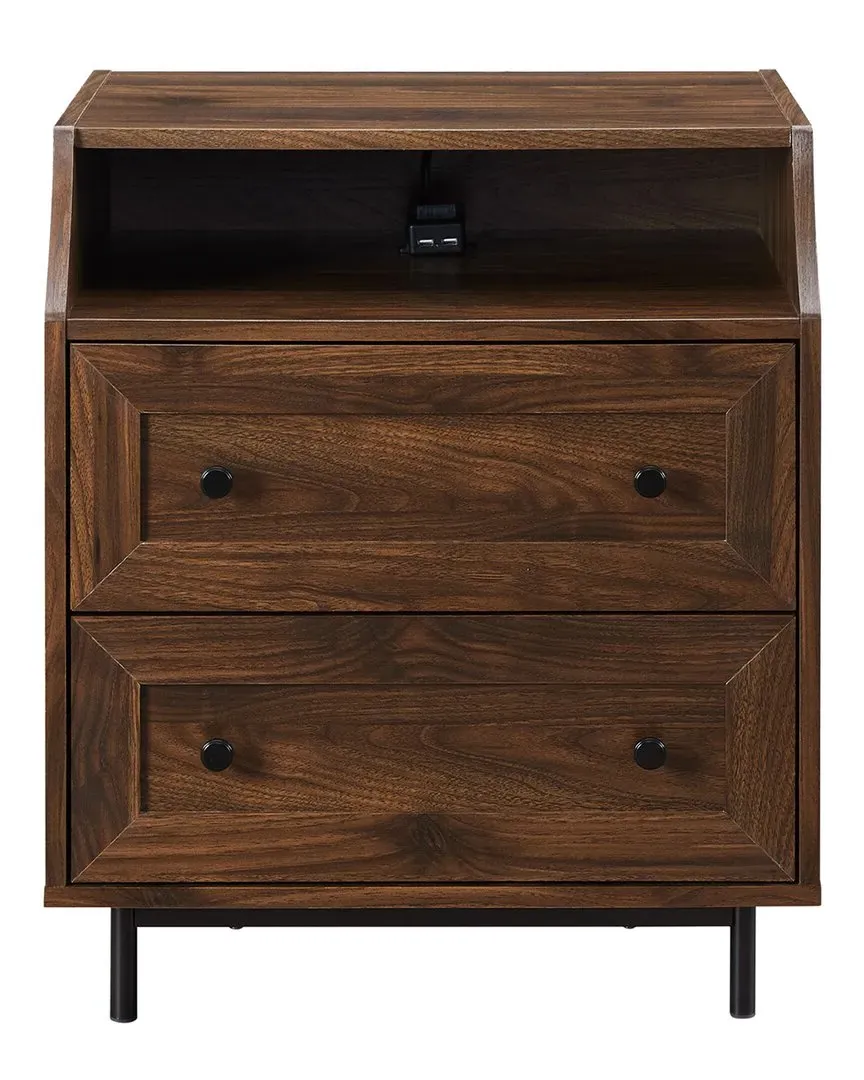 Curved Open 2 Drawer End Table with USB - Dark Walnut