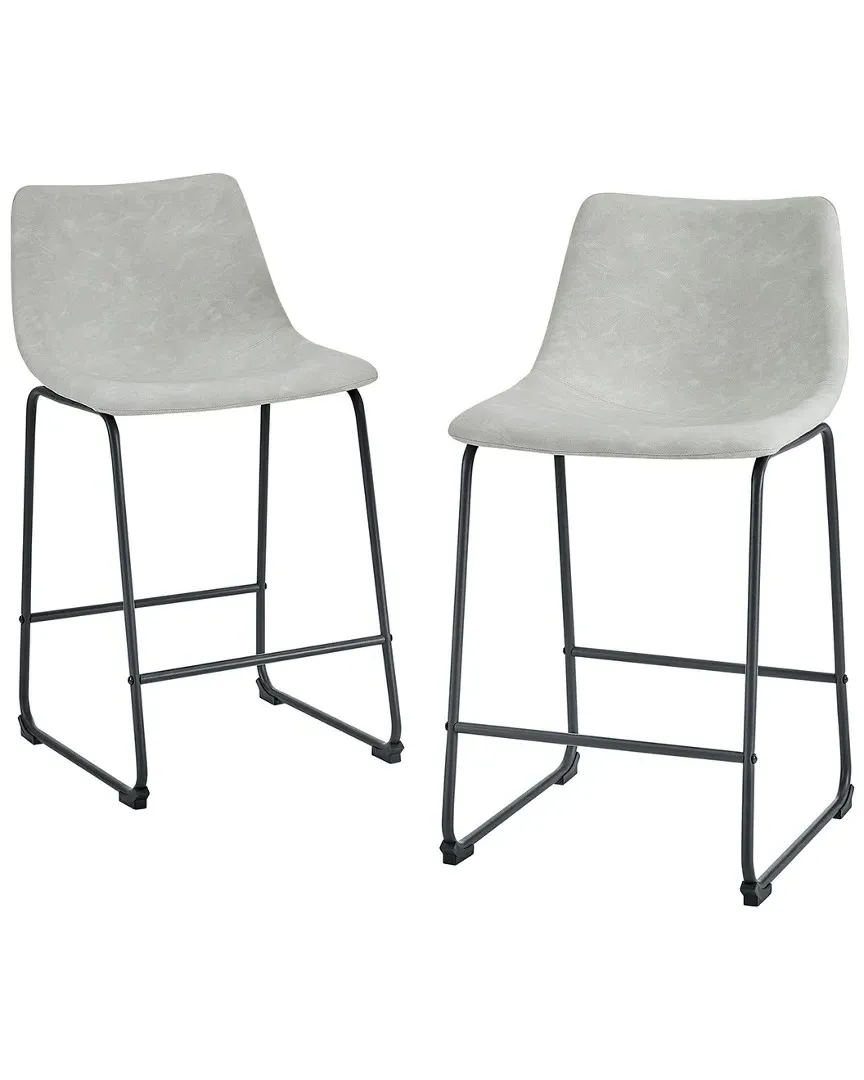Set of 2 Faux Leather Counter Stools - Grey image
