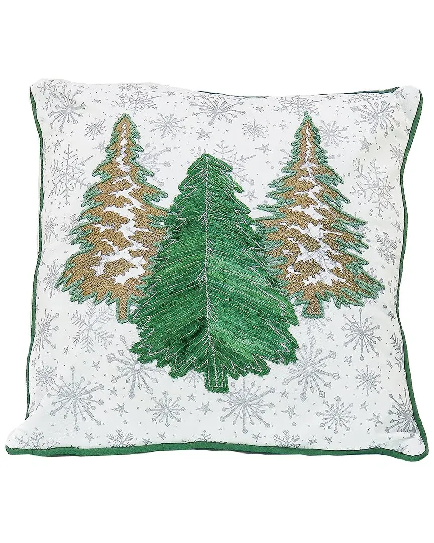 18x18 Embroidered Forest Pillow - White, Cotton