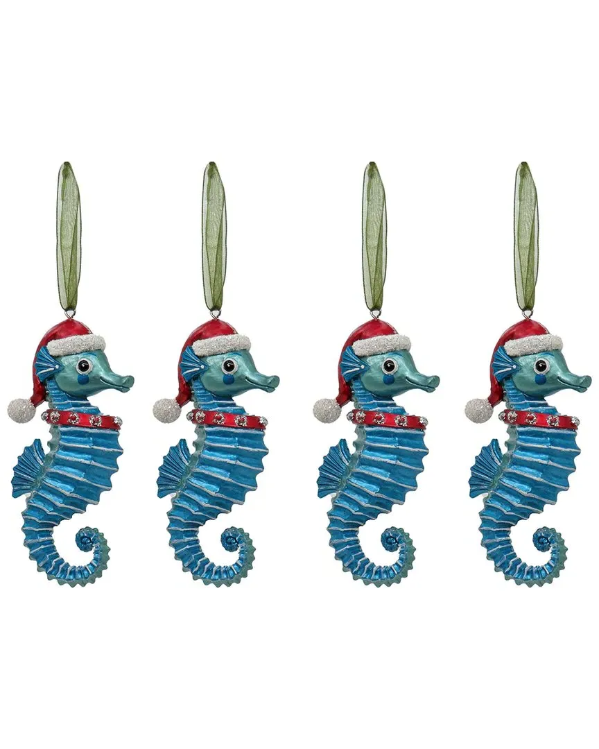 Set of 4 Glass Seahorse Ornaments - Teal image