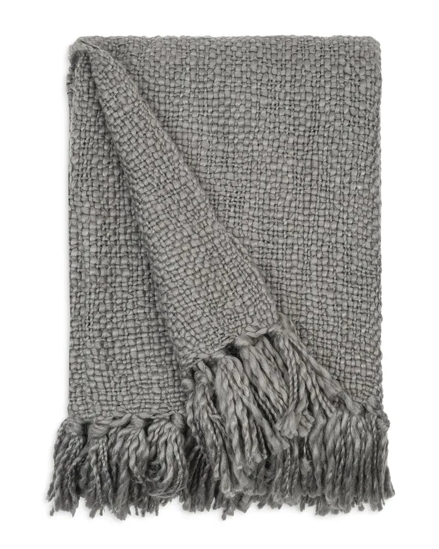 Slub-Yarn Throw Blanket with Fringes - Grey image