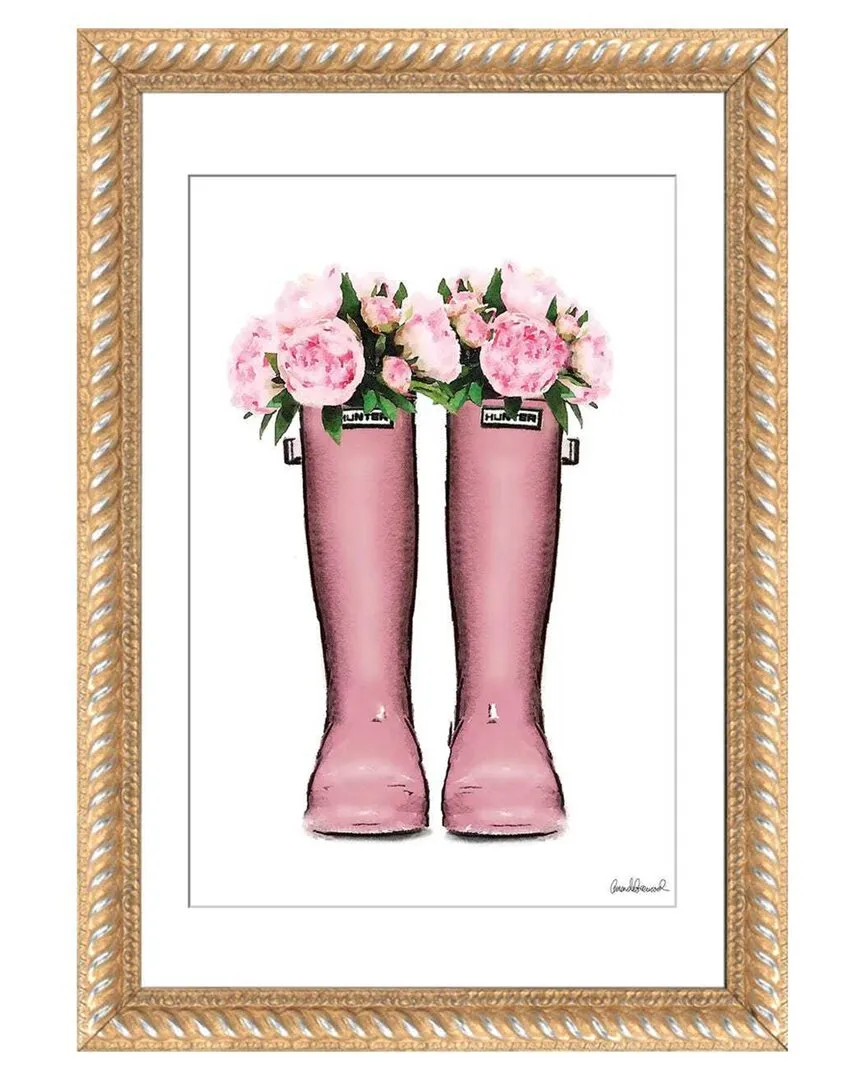 Hunter Boots in Pink & Pink Peonies by Amanda Greenwood Wall Art